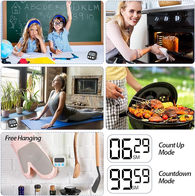 Weewooday 24 Pcs Small Digital Kitchen Timer Magnetic Back and Switch Minute Second Count up Countdown Big LCD Display Loud Alarm for Teacher Cooking Baking (Black,White)