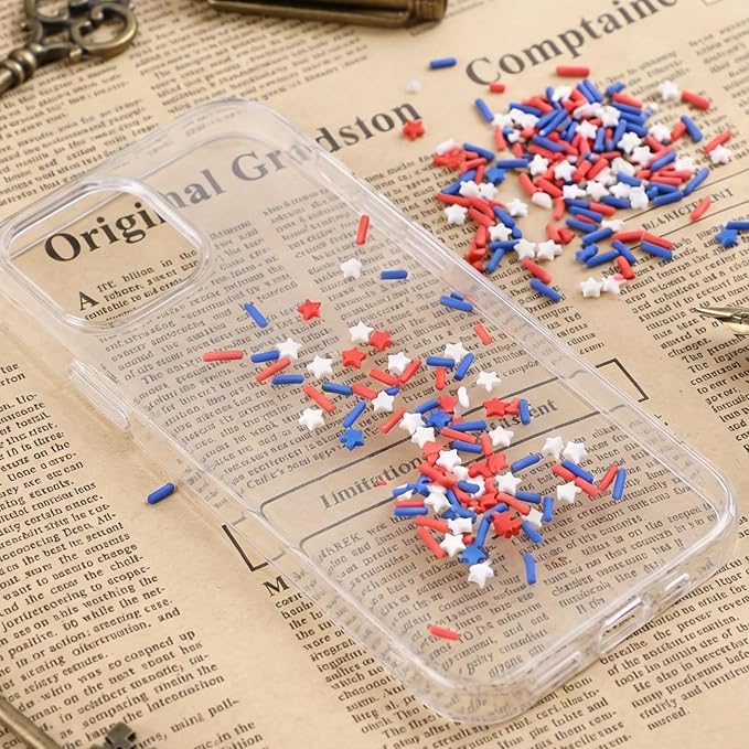 DIYASY 180g Patriotic Fake Sprinkles, 6.35 oz Non-edible Resin Sprinkles Independence Day Faux Plastic Candy Sprinkle Polymer Clay Slices for Nail Art DIY Crafts Cake Phone Case (Patriotic)