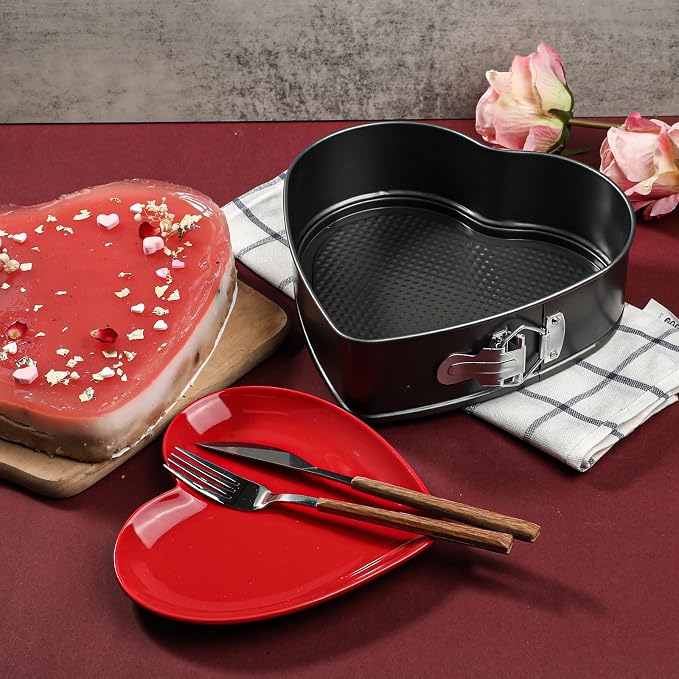 Kamehame Heart Shaped Springform Pan, Large 9 Inches Heart Springform Pan, Not-Stick Heart Shaped Cheesecake Pan, Carbon Steel Cake Pan