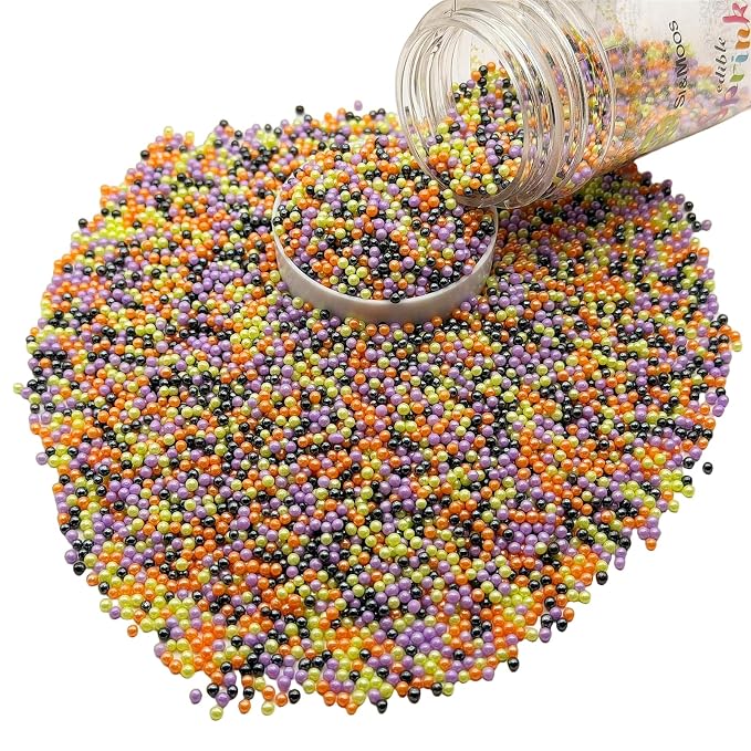 SE Si&Moos Nonpareil Sprinkles, 2mm Black Purple Orange and Green Mini Edible Pearls Black and Purple Sprinkles for Cake Decorating Orange and Green Mini Pearls Halloween Cookie Decorations Wedding Baby Shower Party Christmas Holiday Supplies 3.5 OZ