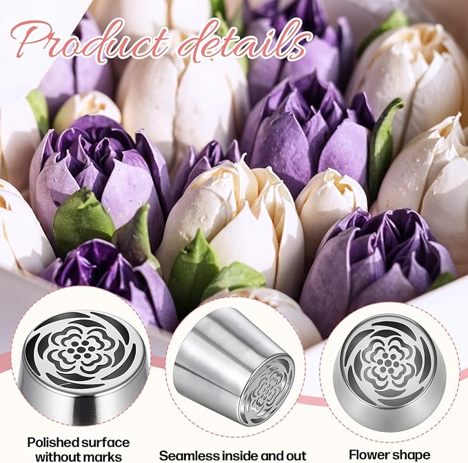 Tulip Piping Tip, Stainless Steel Flower Piping Tips for Cake Decorating Reusable Tulip Floral Nozzles for Decorating Cake Cupcake Cream Flower Pastry Cookie DIY Decor, Sl44