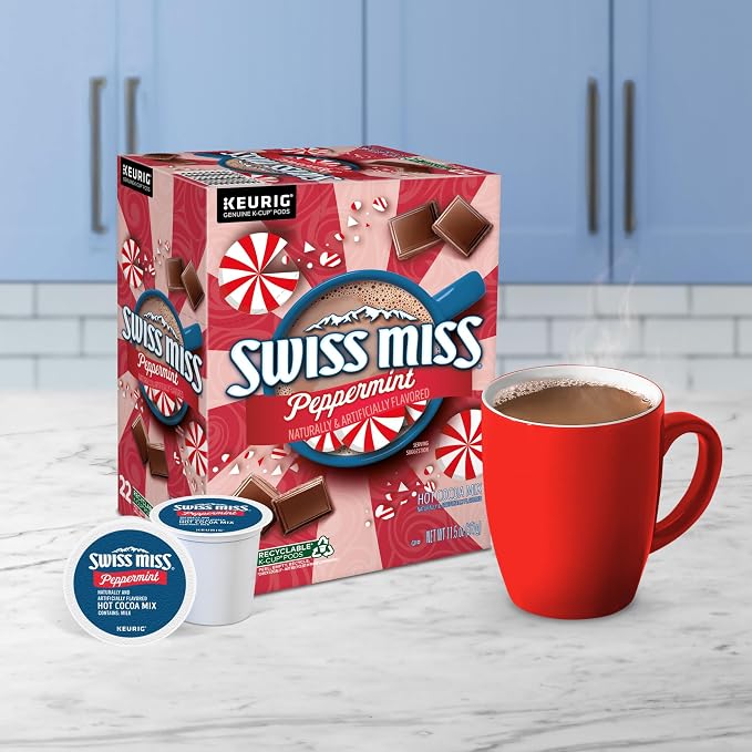 Swiss Miss Peppermint Hot Cocoa, Single-Serve Keurig K-Cup Pods, Hot Chocolate, 88 Count (4 Packs of 22)