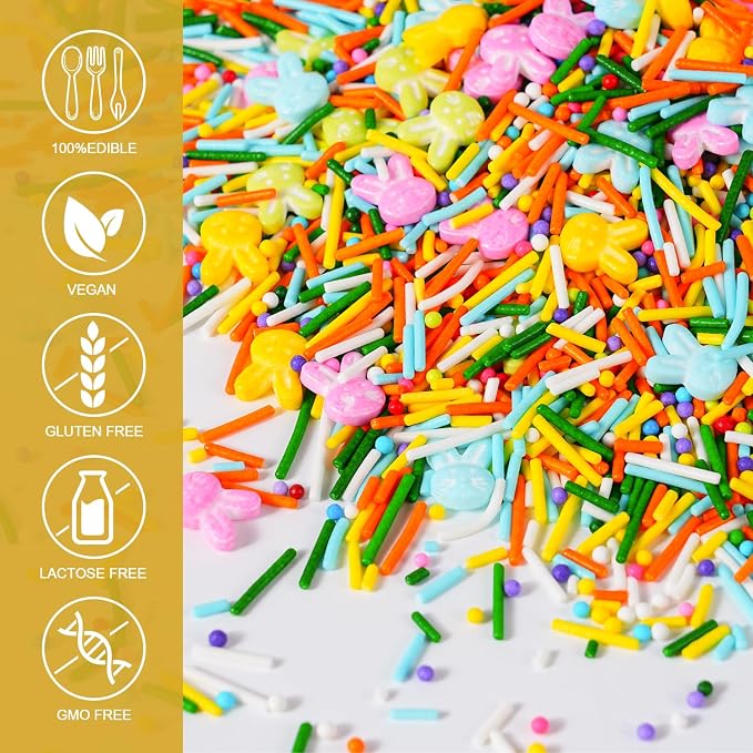Easter Sprinkles Mix, 4.2 oz Edible Bunny Rabbit Sprinkles with Pastel Spring Nonpareils Jimmies Sprinkles for Baking, Cake Decorating Supplies for Easter Ice Cream Cookies Cupcake Topper & Holiday Treats