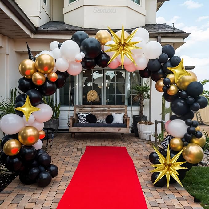 Black and Gold Balloon Arch Kit, Black White Gold Balloons Garland Kit, Star Foil Balloons, Confetti Balloon For Graduation Birthday New Year Retirement Party Wedding Baby Shower Decorations