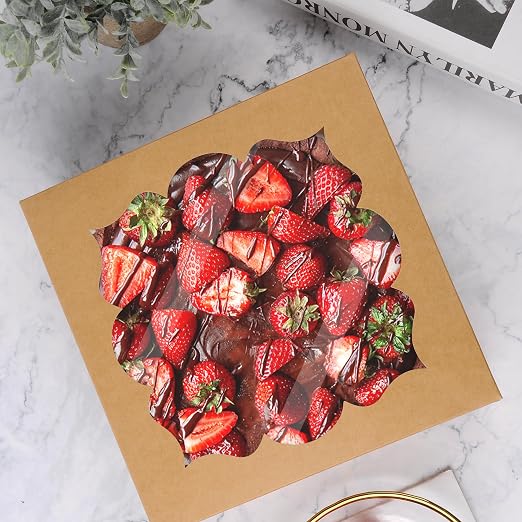 20 Pack Pie Boxes 9x9x3Inch Cake Boxes Bakery Boxes with Window for Pie, Cookies, Donuts, Chocolate Covered Strawberries, Graduation Gifts Party Favors(Brown)