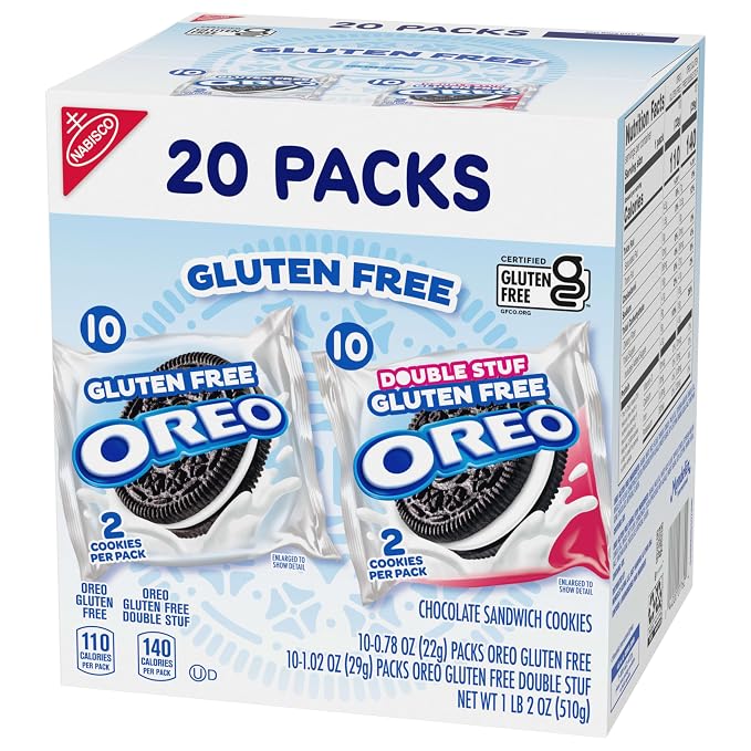 OREO Gluten Free Original & Double Stuf Chocolate Sandwich Cookies Variety Pack, Gluten Free Cookies, 20 Snack Packs (2 Cookies Per Pack)