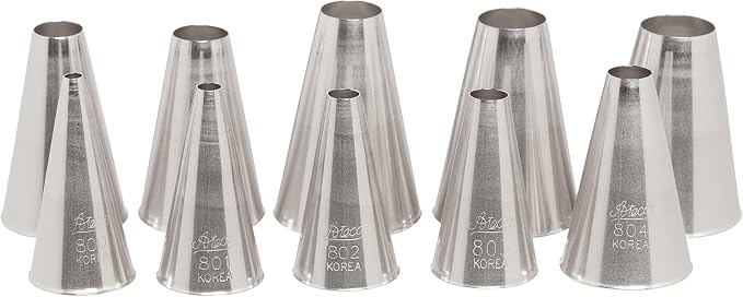 Ateco 810 - 10 Piece Plain Tube Set, Stainless Steel Pastry Tips, Sizes 0 - 9