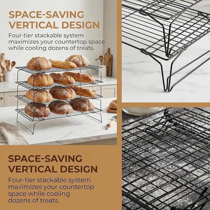 4-Tier Collapsible Cooling Racks | Detachable Wire, Stackable Drying Rack, For Cookie Bread Pizza Baking, For Fruits & Snacks, Perfect for Outdoor Camping