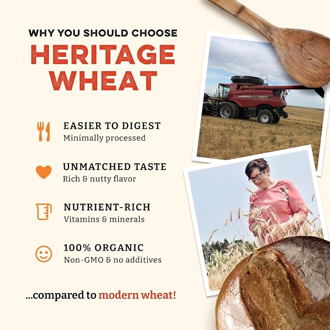 Sunrise Flour Mill Heritage Organic Whole Wheat Flour - 5 lbs | Milled from red hard wheat within 10 Days | Easier to Digest with Less Bloating | No Bleaching | Organic whole wheat bread flour