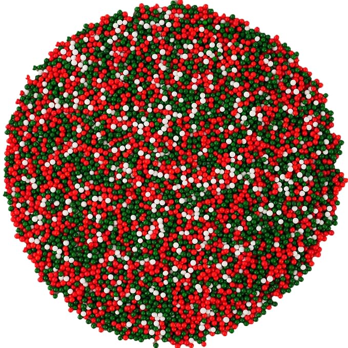 Christmas Nonpareils Sprinkles - 4.6oz - Red, Green & White Confetti for Dessert Decorating - Holiday Baking Toppings for Gingerbread, Cupcakes, Cookies, Cake Pops, Ice Creams