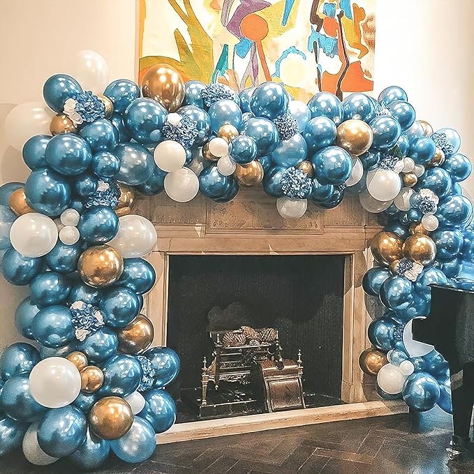 PartyWoo Metallic Light Blue Balloons 100 pcs Different Sizes of 18 12 10 5 Inch Metallic Baby Blue Latex Balloon Arch Kit Garland for Graduation Baby Shower Birthday Party Decorations Blue-G119