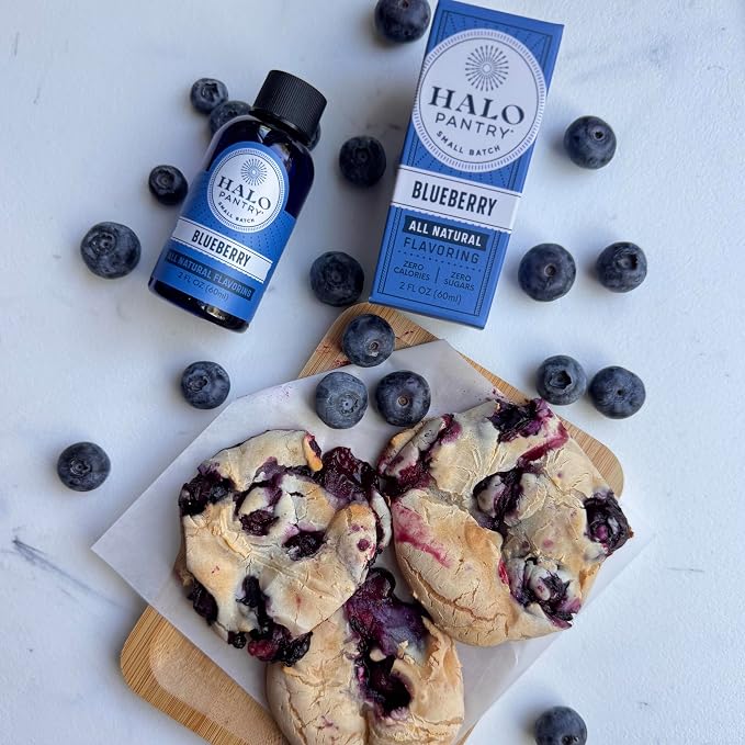 Natural BLUEBERRY Flavoring Extract by HALO PANTRY (2oz bottle) | Water-Soluble, Dye-Free/Colorless, Gluten-Free, Dairy Free, Zero Sugars, NO Sweeteners, NO Calories | Perfect for customizing ANY baking, candy, dessert or drink recipes