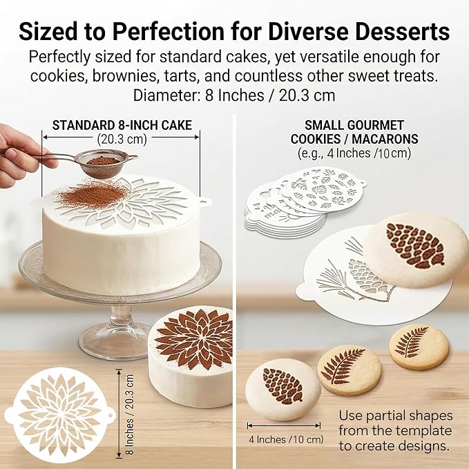 Cake Stencils Set 24 Templates - Happy Birthday, Love, Hearts, Floral - Reusable Laser-Cut for Fondant Buttercream Painting, Baking & DIY Decor (Art Deco)