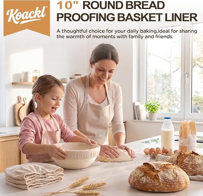Koackl Bread Proofing Basket Cloth Liners, 3 PACK 10 inch Round Bread Proofing Cover, Reusable Sourdough Bread Baking Supplies-Proofing Linen Cloth for Fermented