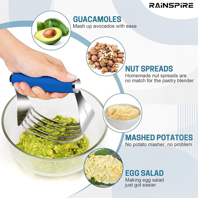 Rainspire XL Pastry Cutter For Baking, Heavy Duty Pastry Blender Stainless Steel, Thick Sharp Blades Dough Blender, Dough Cutter Butter Cutter Pastry for Easy Mixing, Dishwasher Safe, Dark Blue