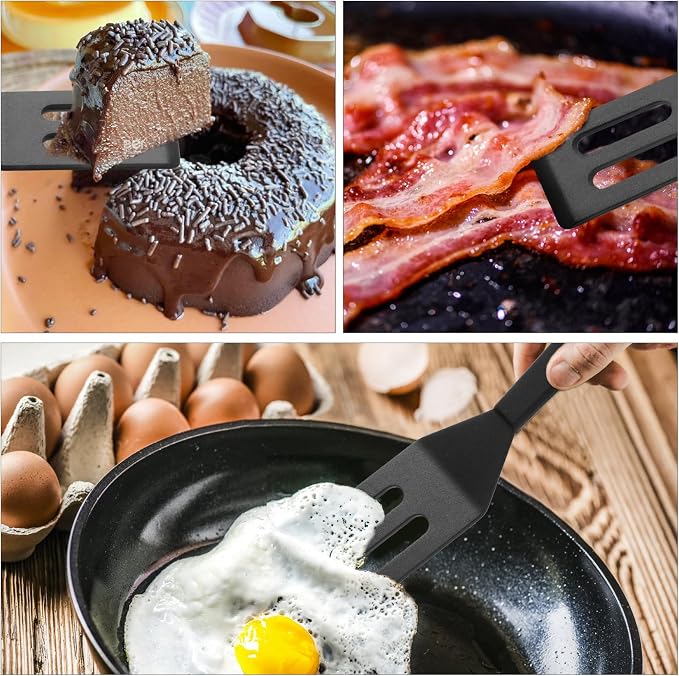 【2 Pack】Kunovo Small Spatula for Nonstick Cookware Mini Spatulas for kitchen Use,Heat-Resistant Silicone Thin Spatula Cooking Baking (Black-2)