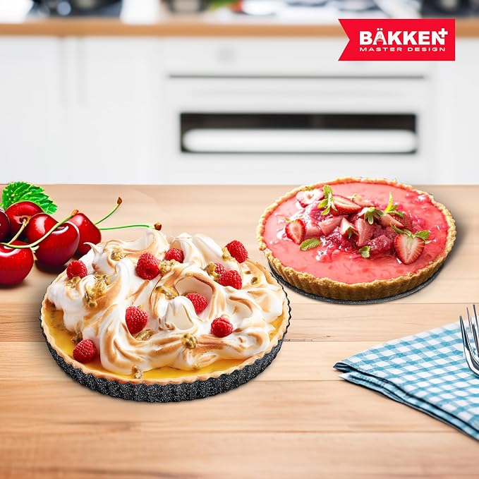 Bakken- Swiss Tart Pan – Quick Release Removable Base, Non-Stick Fluted Edge, Durable Steel - Create Perfect Pies, Fruit Tarts, and Quiches with Ease