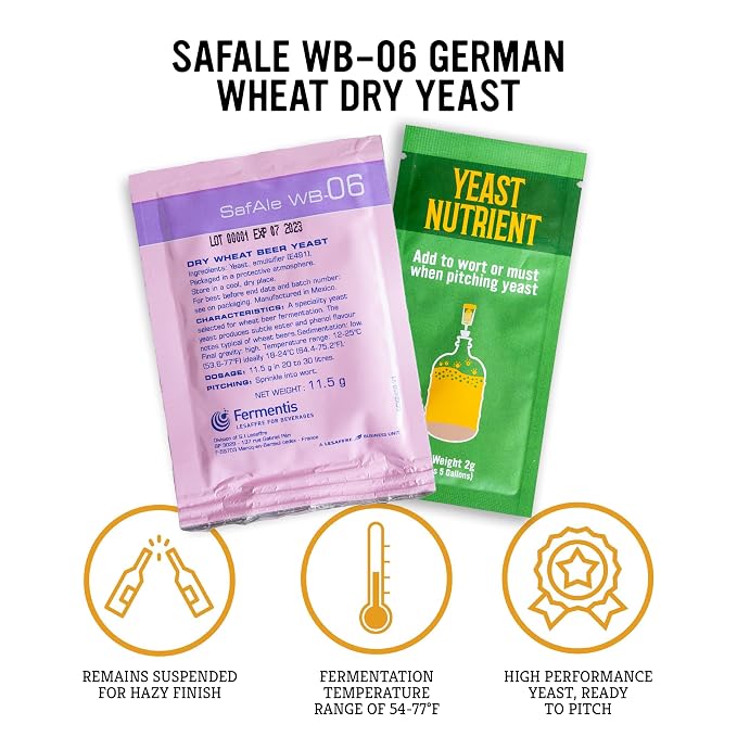 Craft A Brew - Safale WB-06 Dry Yeast - German Wheat Beer Dry Yeast - for Wheat Beers - Ingredients for Home Brewing - Beer Making Supplies - 1 Pack