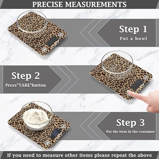 Brown Leopard Print Kitchen Scale Digital Food Scale, Grams and Ounces with LCD Display Small Waterproof Scale for Weight Loss, Coffee Baking Cooking