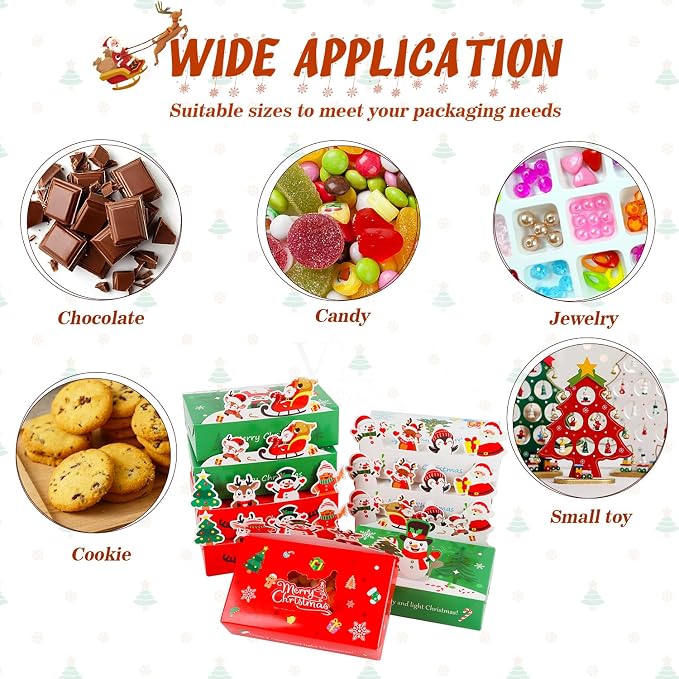 LOKIPA Christmas Bakery Boxes, 18 Pieces 3 Styles Christmas Cookie Candy Treat Boxes with Window for Xmas Party Favor Pastries, Cupcakes, Cookies, Donuts, Gift Wrapping