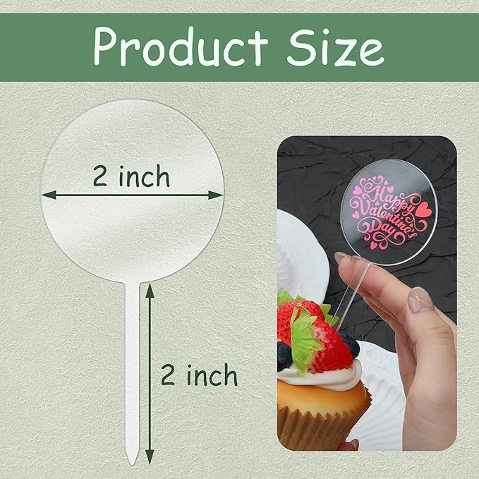 Blank Acrylic Cupcake Toppers, 30 Packs Round Cupcake Topper with Sticks, DIY Dessert Table Cupcake Signs, Suitable for Birthdays, Weddings, Christmas, Baby Showers Cake Decoration