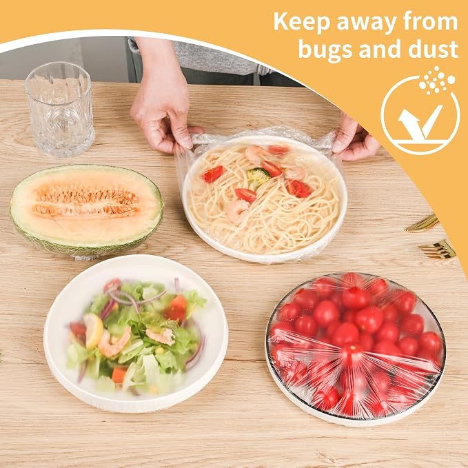 200Pcs Bowl Covers Shower Caps for Sourdough Bread Proofing Large Elastic Reusable Plastic Wrap for Food Storage Baking Rising Meal-Prep Fermentation BPA-Free Keep Food Fresh (14 Inch)