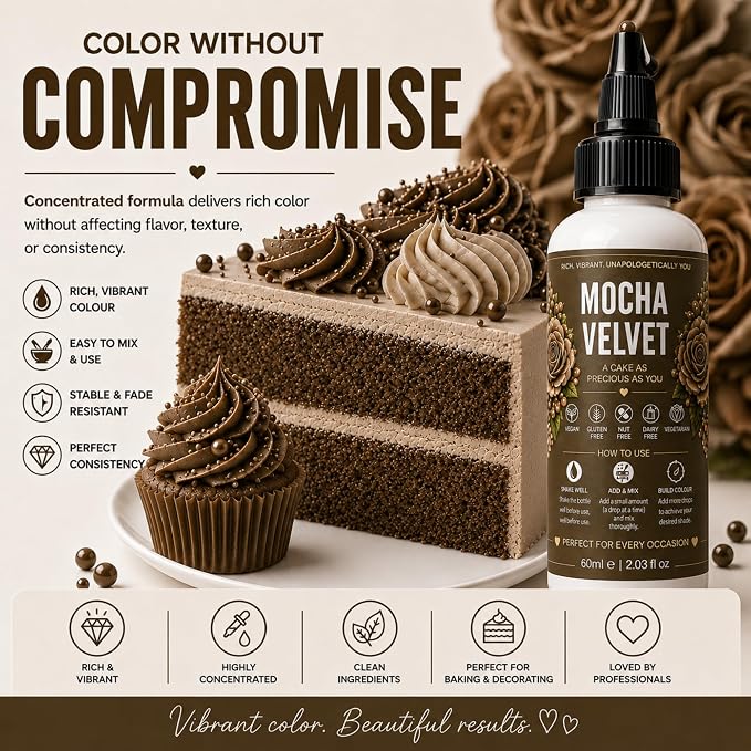 Confect Mocha Velvet Gel Food Coloring – Highly Pigmented Gel Based Food Color for Buttercream, Cakes, Cookies & Baking – 60mL / 2 FL OZ