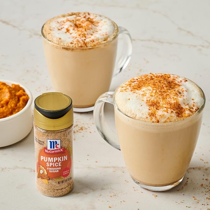 McCormick Finishing Sugar, Pumpkin Spice, Limited Edition, Sweet Blend of Warm Pumpkin Spices, The Perfect Finish for Cookies, Muffins, Pancakes, Bread, and More, 3.66 oz (Pack of 2)