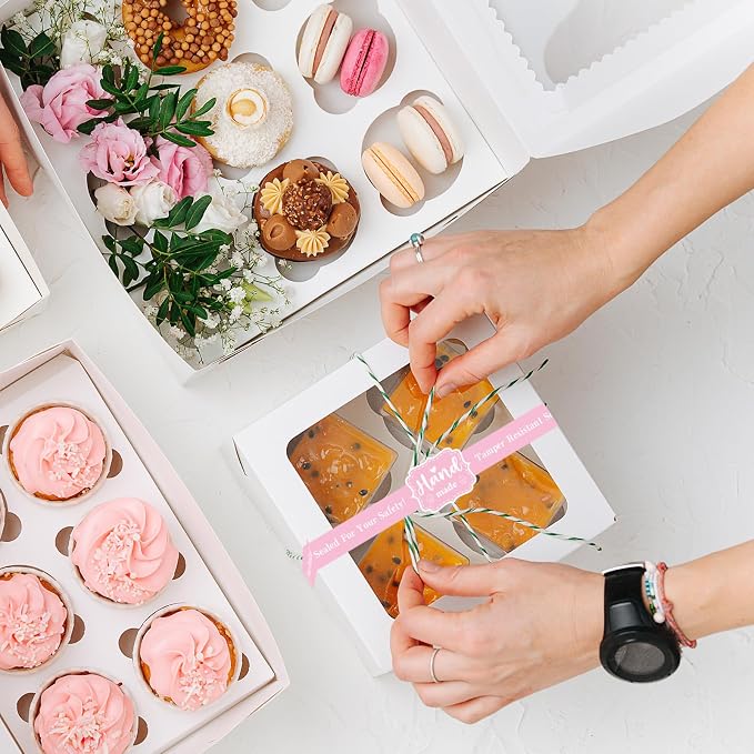 400 PCS Food Retail Package Seal Stickers 9 x 1 Inch Hand Made Sticker Self-Adhesive Roll up Tamper Evident Lids Stickers Tamper Resistant Labels for Handmade Crafted Baking Pink