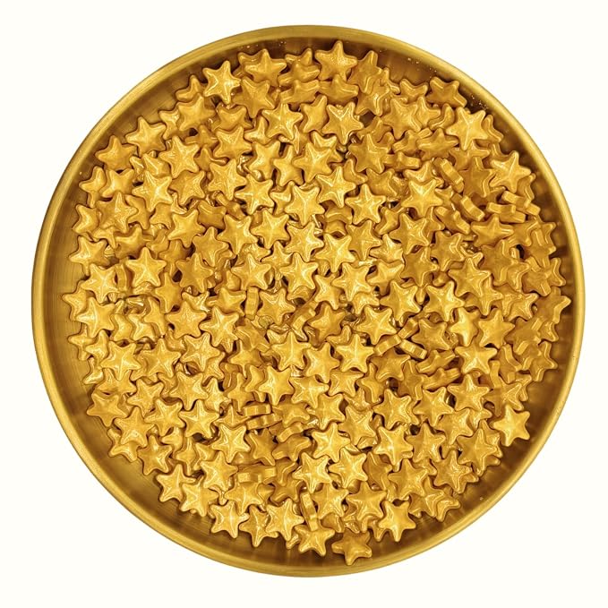 Dynastang 10mm Gold Stars Sprinkles Edible Stars Cake Decorating Stars Cake Decorations Cupcake Toppers Cookie Decorating Perfect for Cakes, Cupcakes, Desserts Toppings 3OZ