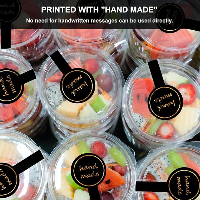 400Pcs Handmade Food Baking Seal Stickers Labels,Black Long Label Bakery Stickers with Gold Foil,Self-Adhesive Goods Bakery Sticker Sealing Tamper-Proof Sticker for Pastry Bags Lollipops Candy Cake