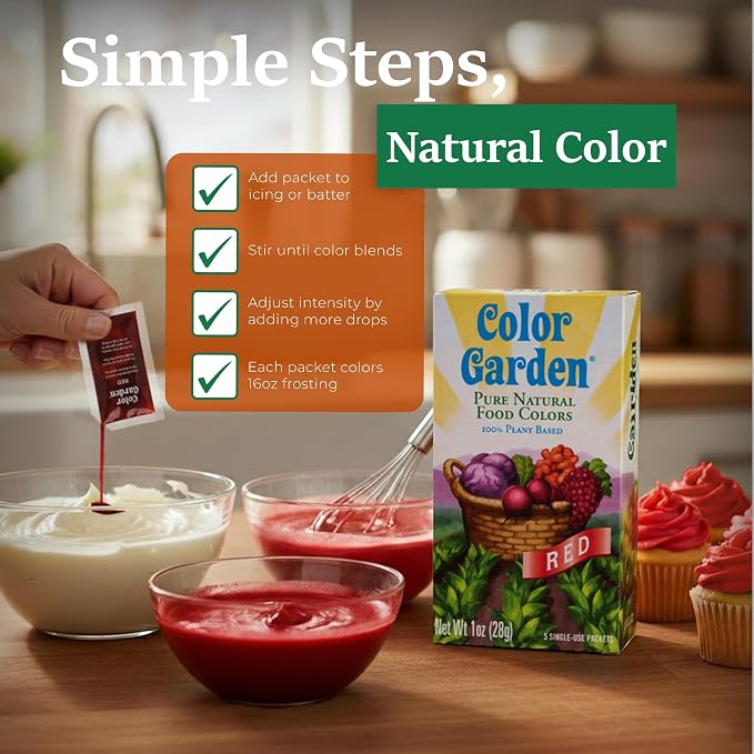 Color Garden Pure Natural Food Coloring, Red – 5 ct 1 oz | Plant-Based, Vegan, Non-Toxic Liquid Food Dye, Healthy Food Coloring