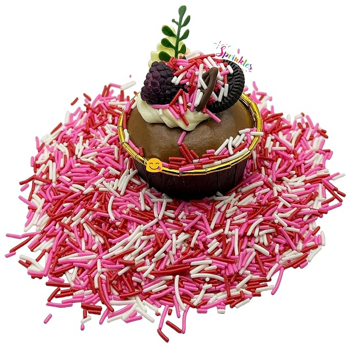 SE Si&Moos Valentines Jimmy Sprinkles Red Pink and White Jimmies Sprinkles for Cake Decorating Edible Valentines Cake Decorations Edible Crunchy Jimmies for Topping Ice Cream, Cookies, Cupcakes, Dessert Decorating 3 OZ