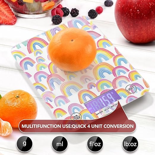 Food Scale Kitchen Scale for Baking Cooking Digital Food Weighing Measuring Scale Small Waterproof Electric Food Scale Gradient Cute Rainbows
