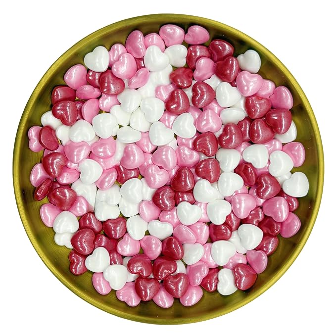 Dynastang Red & White & Pink Heart Sprinkles Edible Heart Cake Decorating Heart Cake Decorations Cupcake Toppers Cookie Decorating Perfect for Cakes, Cupcakes, Desserts Toppings 3OZ