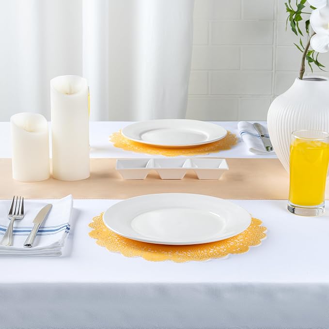 Pastry Tek 12 x 12 Inch Paper Lace Doilies, 100 Disposable Table Doilies - Elegant Lace Finish, Long Lasting, Orange Paper Doily, for Pastries, Cupcakes, Desserts - Restaurantware