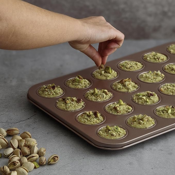 HAPPIELS 24 Cup Mini Muffin Pan Nonstick for Oven Baking, PFOA & BPA Free | Nontoxic Mini Cupcake Tin | Best Non Stick Muffin Pans | Carbon Steel Small Muffin tins | Cupcakes Bakeware Mold