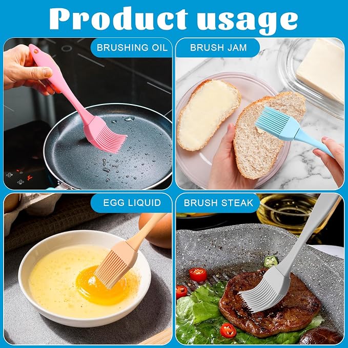 Yuanchu Silicone Basting Pastry Brush, 5 Pcs Heat Resistant, BPA Free, Dishwasher Safe, Black, Gray, Orange, Blue, Pink