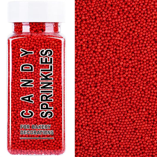 Red Nonpareils Sprinkles, 2mm Edible Pearls for Cake Decorating, 4.6oz Mini Sugar Candy Pearls for Baking, Cupcake, Cookie, Ice Cream Toppings, Christmas Party Valentines 4th of July Holiday Supplies