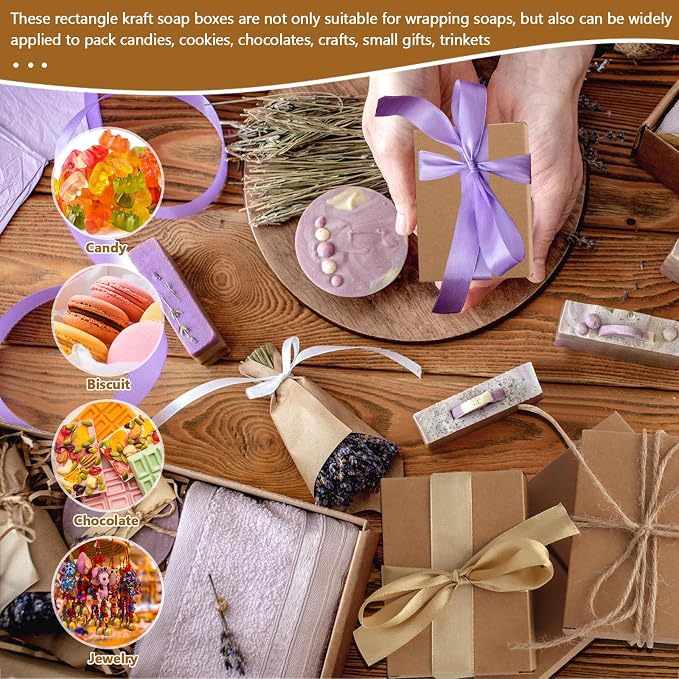 RYKOMO 100 Pack Kraft Soap Boxes Packaging for Homemade Soap, 3.8 x 2.8 x 1.2 Inch Small Soap Packaging Boxes Mini Soap Gift Box for Homemade Soaps Bakery Candy Cookies Packaging