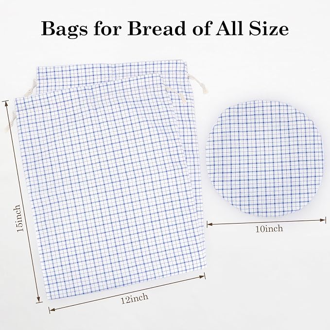 Reusable Bread Bags for Homemade Bread with TPU Lining & Proofing Bowl Cover, Organic Cotton Sourdough Bread bags for Baker Lovers(checker)