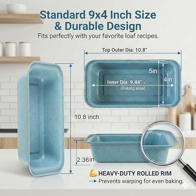 3-Piece 9x4 Inch Nonstick Loaf Pan Set, Carbon Steel Bread Baking Pans for Sourdough & Banana Bread, 450°F Oven Safe, Easy Release & Quick Cleanup
