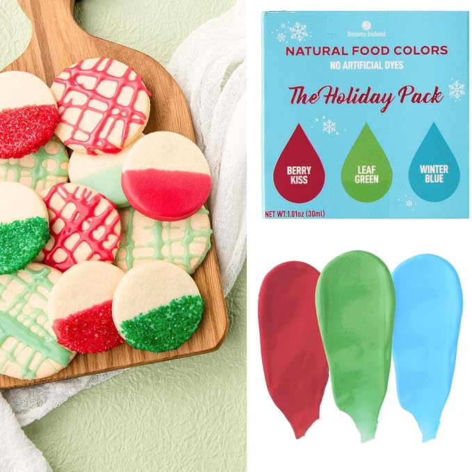 Dye Free Christmas Food Coloring Set – 3 Bottles (Berry Kiss Red, Leaf Green, Winter Blue)1.22 fl oz | All Natural, Free from Artificial Dyes | For Frosting, Baking, Icing & Desserts (Christmas, 3 pack)