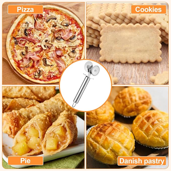 Double Wheel Pastry Cutter,Ravioli Pasta Cutter Wheel | Pie Cutter, Stainless Steel Dual-Head Baking Tool for Pizza, Noodles, Ergonomic Handle, Easy to Use & Clean