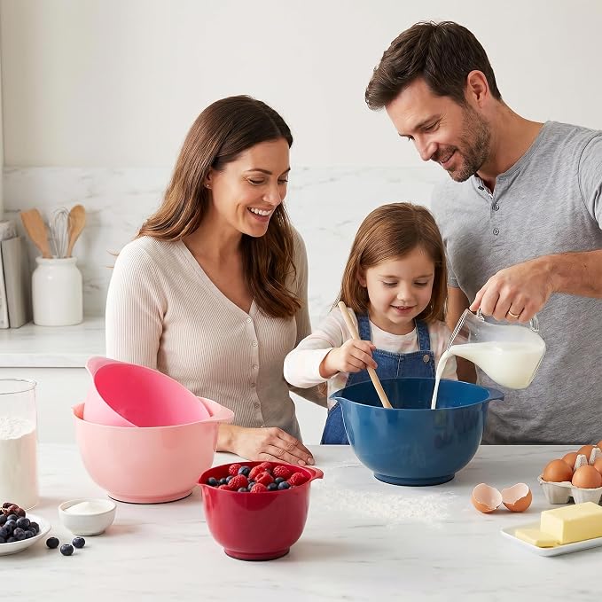 BoxedHome Classic Mixing Bowl Set, BPA Free Plastic, Microwave and Dishwasher Safe, 4.5 quarts (Pink/Blue)