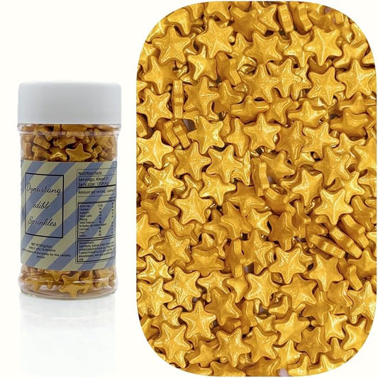 Dynastang 10mm Gold Stars Sprinkles Edible Stars Cake Decorating Stars Cake Decorations Cupcake Toppers Cookie Decorating Perfect for Cakes, Cupcakes, Desserts Toppings 3OZ