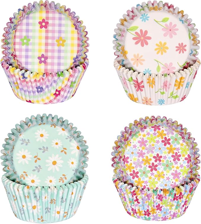 Standard Cupcake Liners 100 Pack, Colorful Paper Baking Cups Food Grade Disposable Cupcake Wrappers Floral Muffin Liners for Birthday Tea Themed Party Decor (Floral-2)