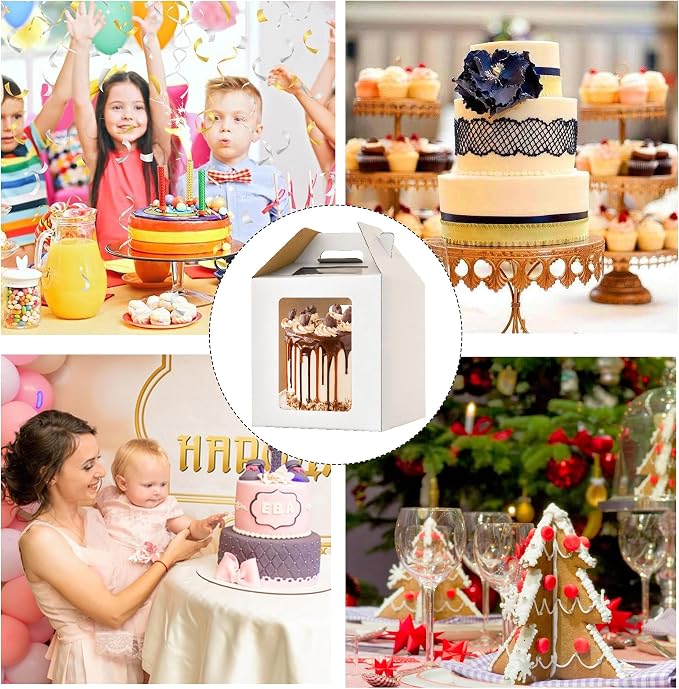 10x10x10 Inch Tall Cake Boxes with windows,8in 10in Tall Cake Carrier, Layer Cake Box,Large Tiered Cake Box,Durable White Bakery Box,Large cake box(1pack)