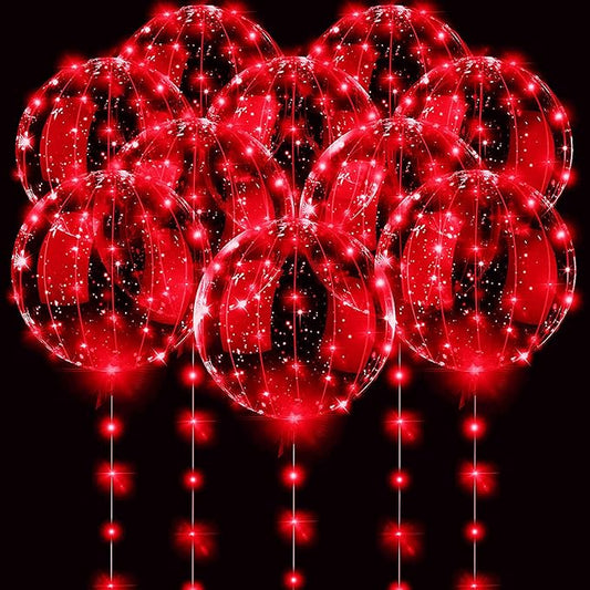LED Balloons 10 PACKS, 20 Inches Light Up BoboBalloons Helium Style,Glow Bubble Balloons for Christmas Wedding Birthday Valentines Day Halloween Party Supplies Decorations (Red light)