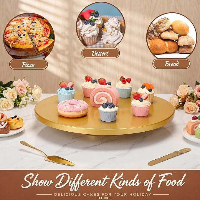 Wenqik 20 Inch Metal Cake Stand with Cake Knife and Spatula, Round Dessert Table Display Stand Metal Dessert Tray Serving Platter for Party, Wedding, Birthday, Baby Shower, Anniversary(Gold)
